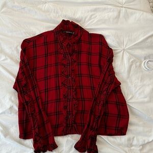 Zara long sleeve plaid blouse size xs